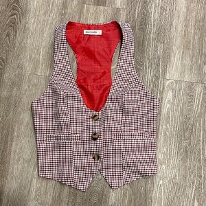Vintage plaid checkered tuxedo vest button front red checks gingham small